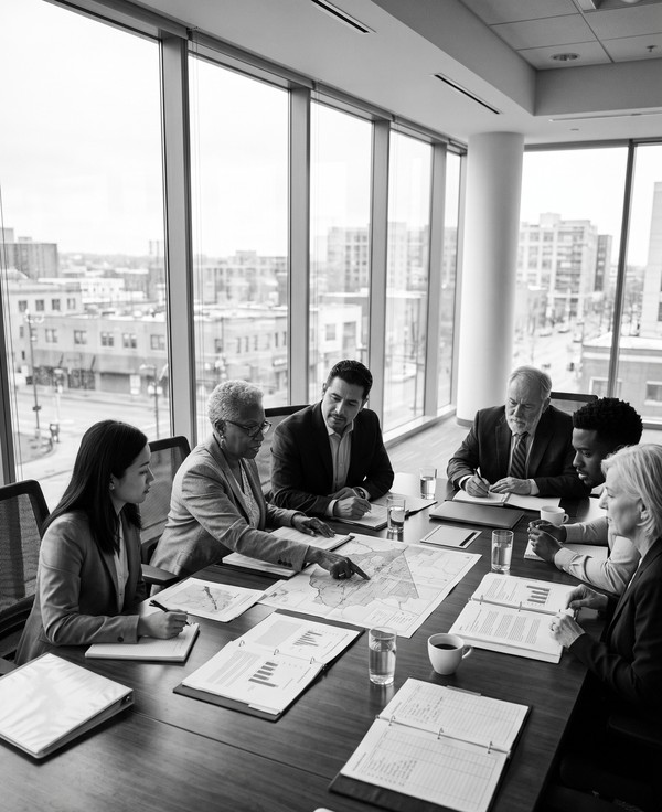 City team in conference room review session