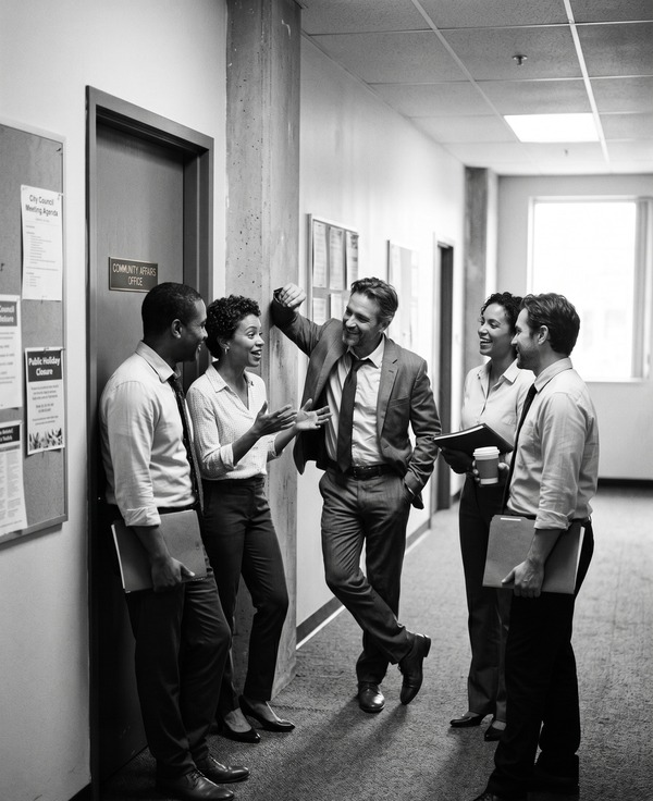 City staff walking through an office hallway